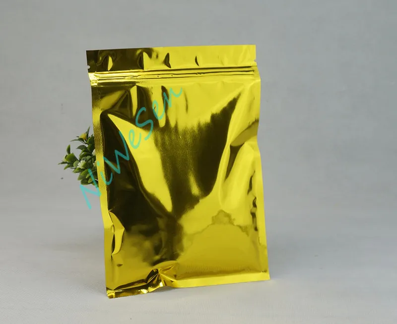 12x20 cm Los Golden Aluminiumfolie Plastikkr￤fte-Schneiderbeutel Aluminisierte Mylar-Kaffeebohne Golden Pouch-reopenable Metallic Peanut Sack257Q