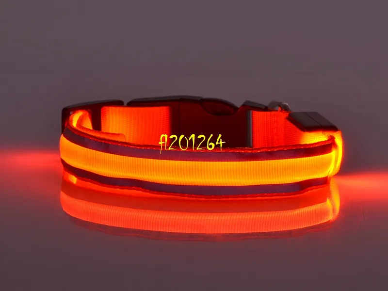 100 unids/lote, Collar LED de nailon para perros, Collar LED intermitente de seguridad, Collar LED intermitente para perros con tira reflectante