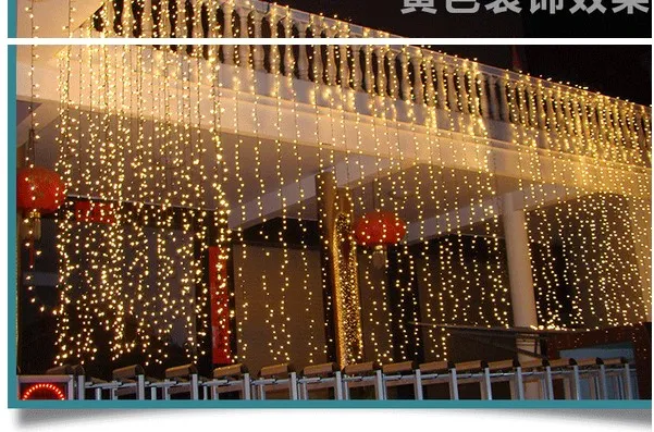 300leds Fairy String Icicle Curtain Light 3MX3M 300bulbs Xmas Christmas Wedding Garden Party Decoratie 110V-220V- Multicolor