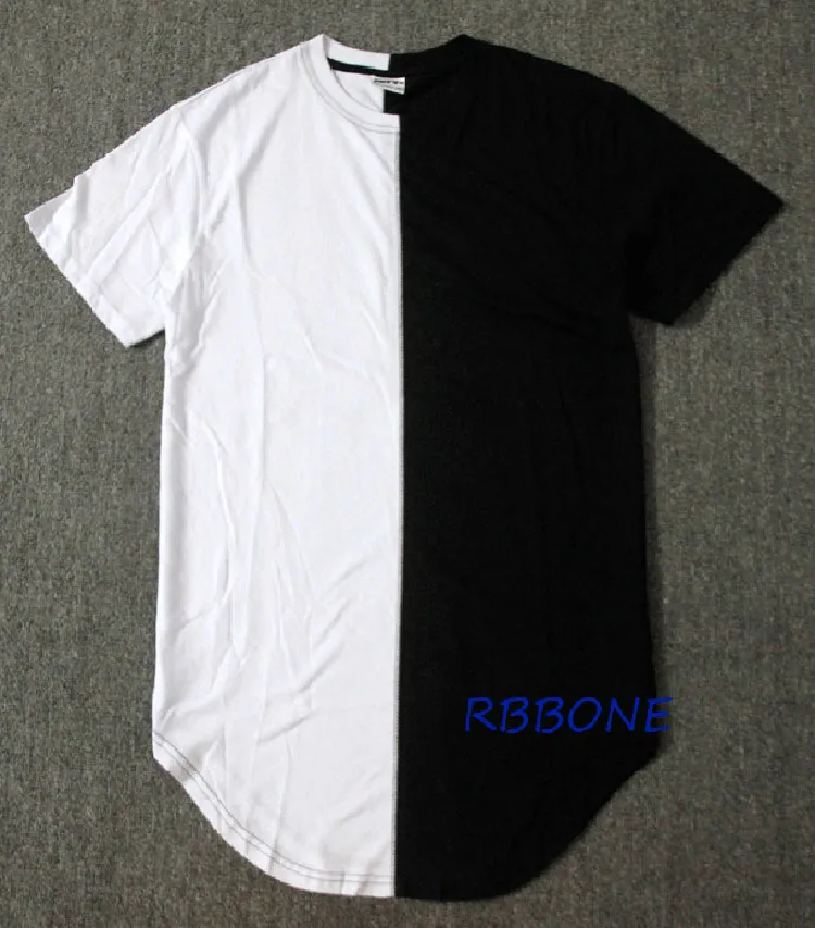 Toptan- Yarım siyah beyaz yeni erkekler yaz elbisesi tişört tshirt hip hop sokak moda tişört rahat kısa kollu tişört