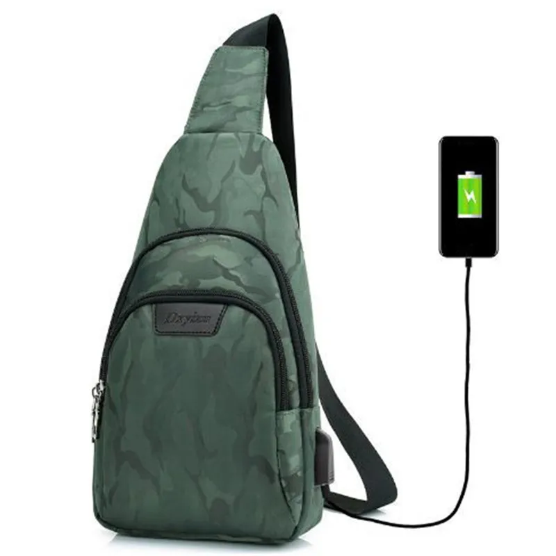Creative Men Borst Pack Mannen Single-Shoulder Bags Cross Body Back Pack met ingebouwde USB Outdoor Borst Tas Out297