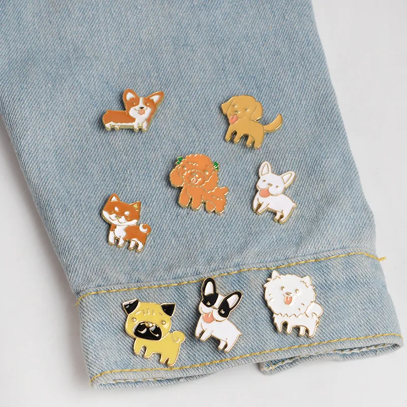 Poodle Pomeranian Corgi Bulldogs Dog Broche Hard Esmalte Pin Lapel Pin Bintel Presente Para Amantes do Cão