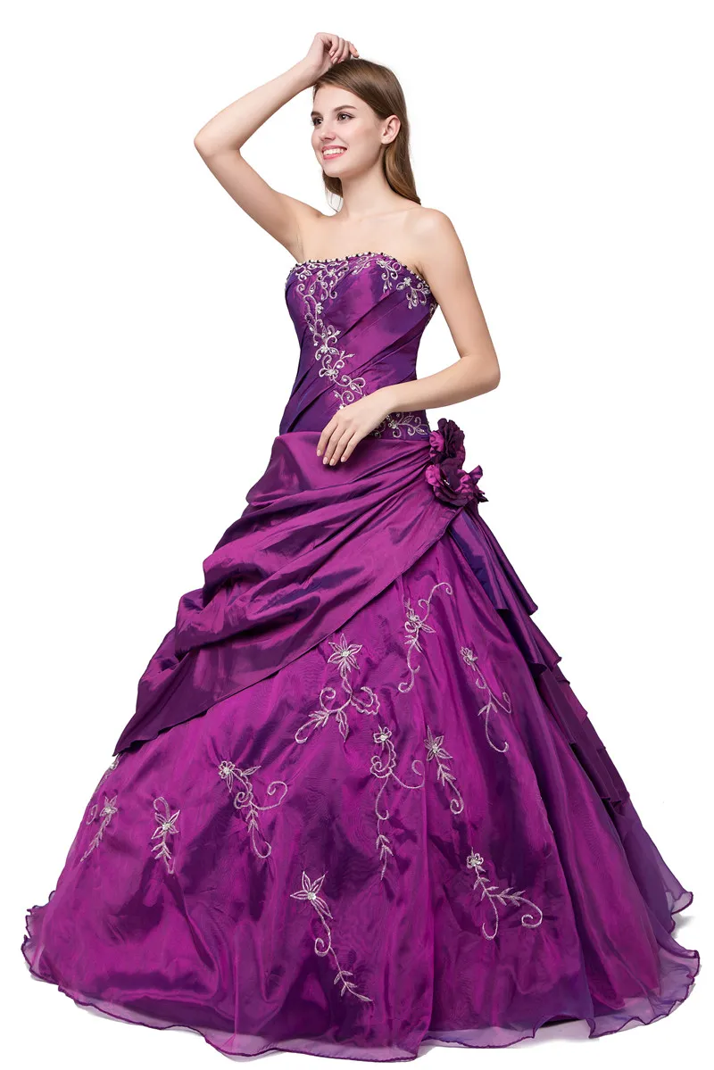 fitted lace wedding dress Purple v neck tulle long prom dress, purple sweet 16 dress