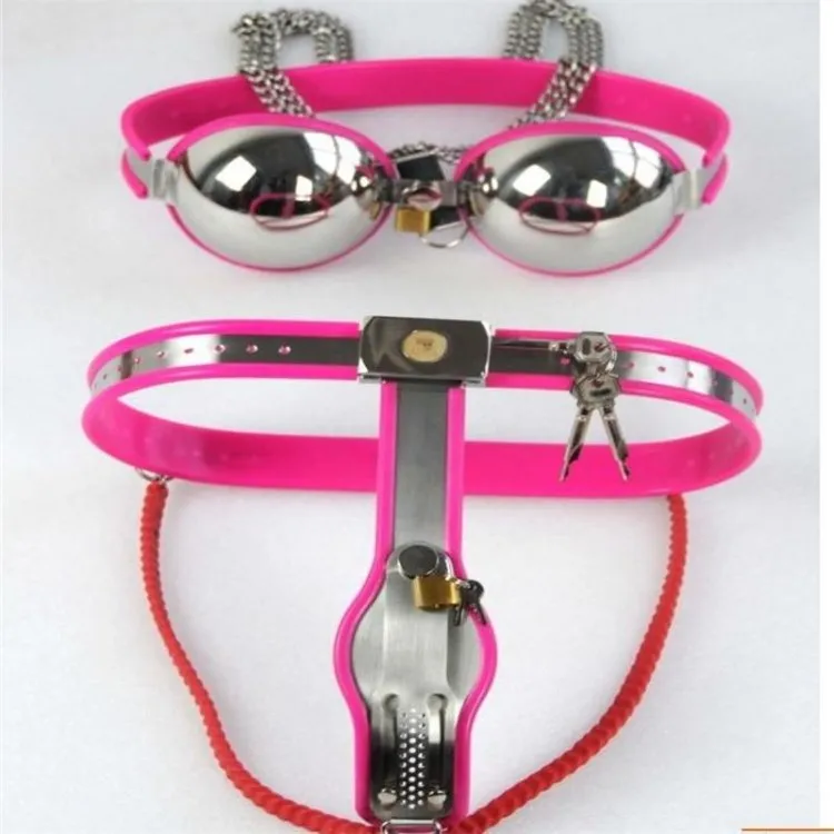 Adjustable size Female Model-Y Stainless Steel Chastity Belt with Bra SM Bondage sex toys for women