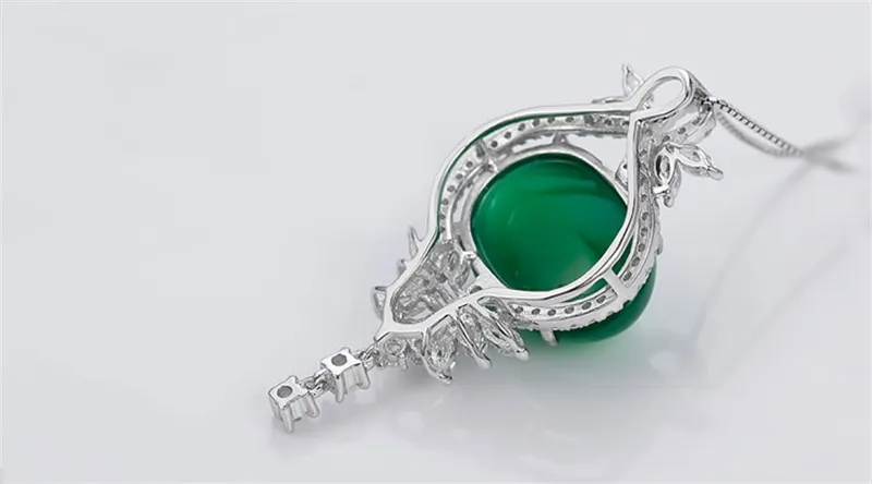 HAMNI New Fashion Original Real 925 Sterling Silver Jewelry Green Malay Crystal Natural Gem Pendant Women Necklace D232