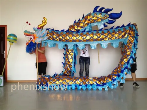Blue Size 6# 3 1M Kid Golden Shining Colorful Dragon Dance Mascot Costume Christmas Parade Outdoor Decor Game Culture Holida250s