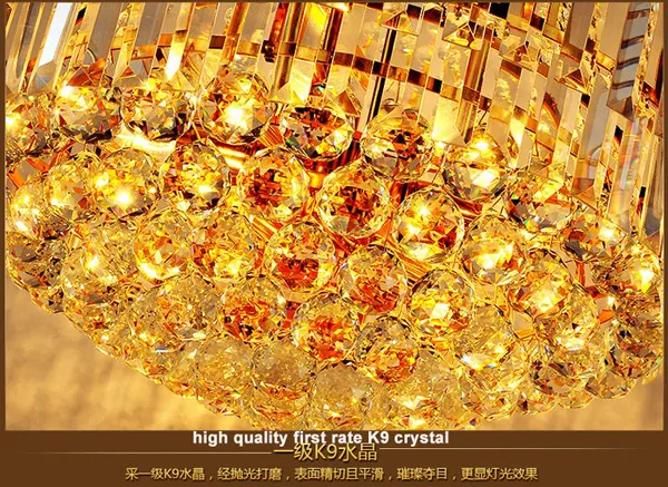 American Crystal Chandeliers Lights Fixture LED Modern Gold Crystal Chandelier Long Droplights Home Indoor Foyer Hotel Club Lobby Hall Lighting