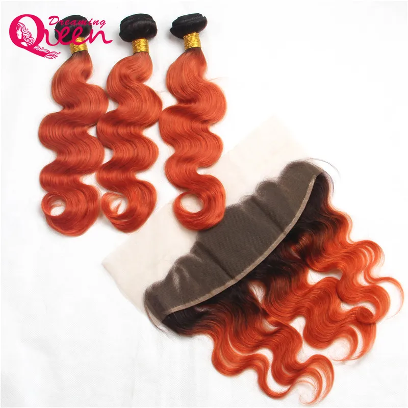 T1B 350 Body Wave Ombre Brasilian Virgin Human Hair Weaves 3 Bunds med 13x4 Ear to Ear Bleached Knots spetsens frontal stängning med 6767913