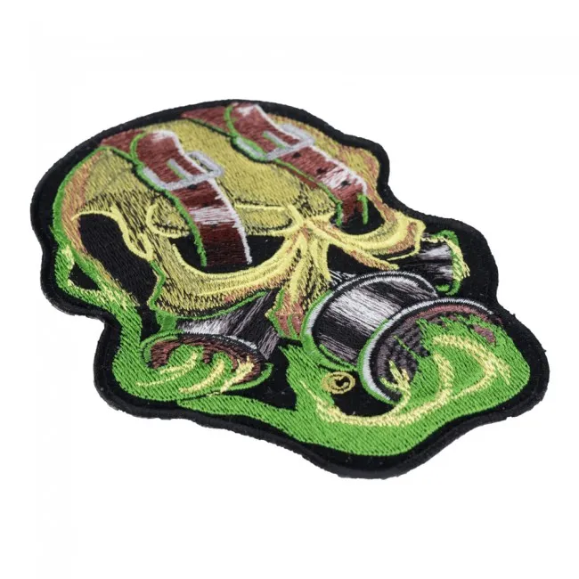 Patch cranio di fumo verde con gli occhi a cinghia, maschera a gas Raccontata con cranio ricamato o cucire su patch 3,75*5 pollici di spedizione gratuita