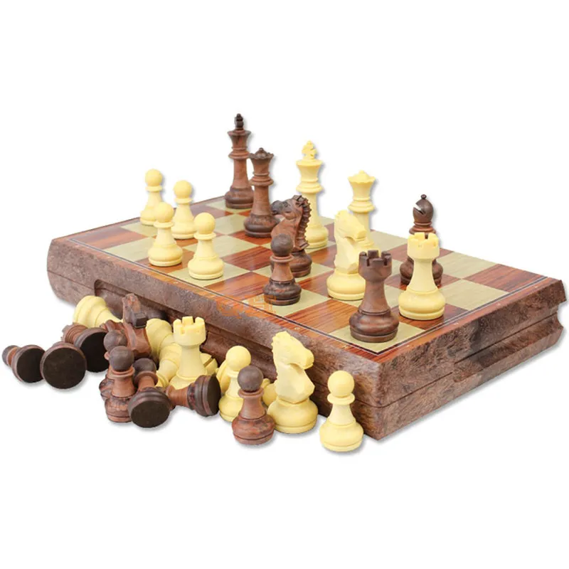 Dames d'échecs internationales pliantes magnétiques bois de haute qualité WPC grain conseil jeu d'échecs version anglaise (M/L/XLSizes)