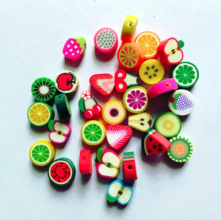 Mixed Color Polymer Clay DIY Fruit Slice Beads 10mm Resin Beads Round Beads For Making Bracelet & Necklace