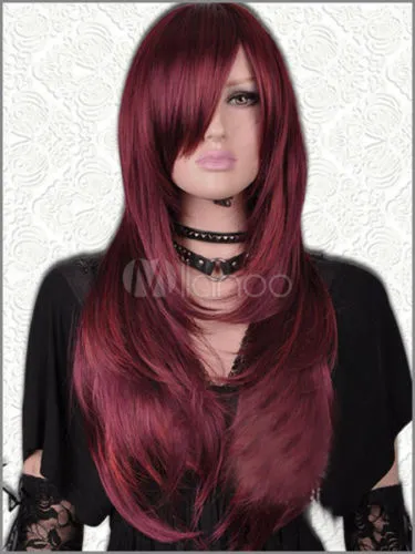 Long Straight Hair Wigs New Dark Red Mix Women's Wig free shipping