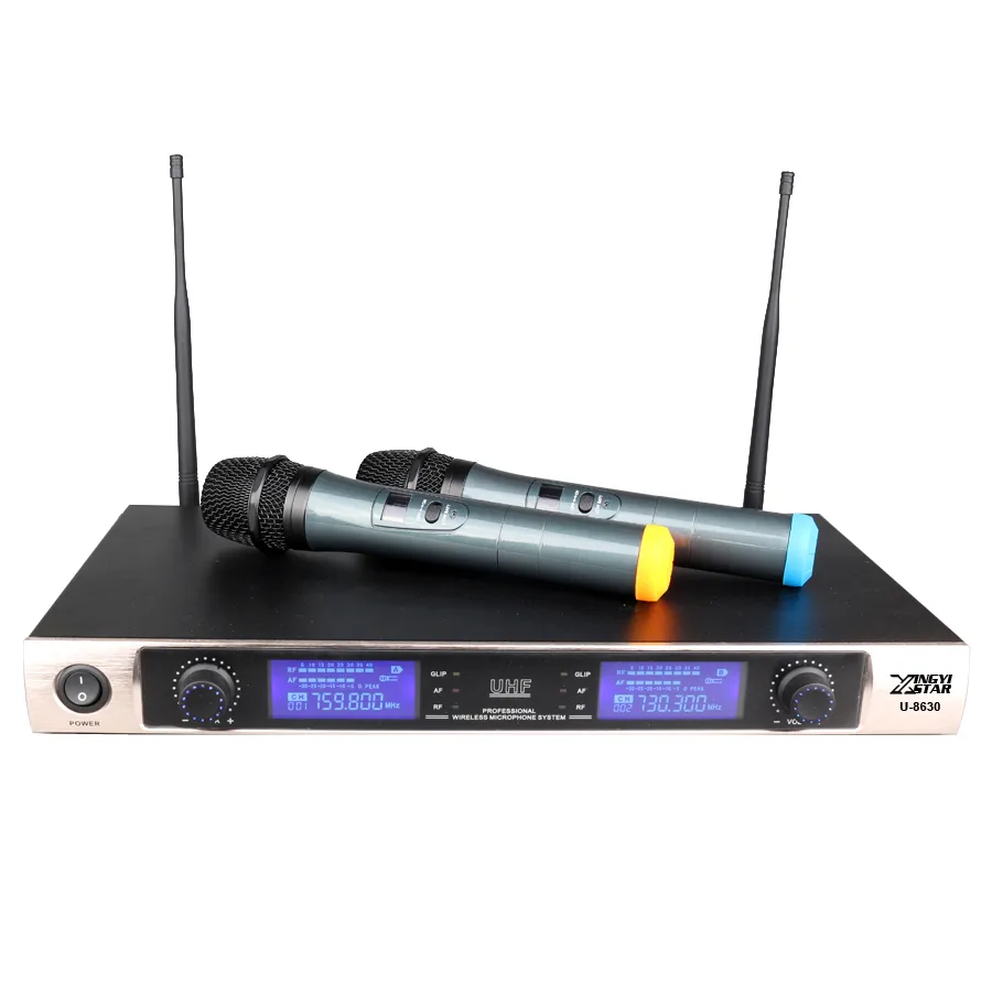 U8630 karaoke uhf sistema de microfone sem fio microfono inalambrico profissional canal duplo receptor sem fio 2 x microfone handheld mic mike