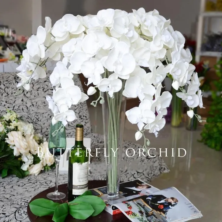 エレガントな人工的な胡蝶蘭の花90 cm / 35 "縦の蝶の蘭の花束の家の飾りの結婚式の装飾8色の無料透視