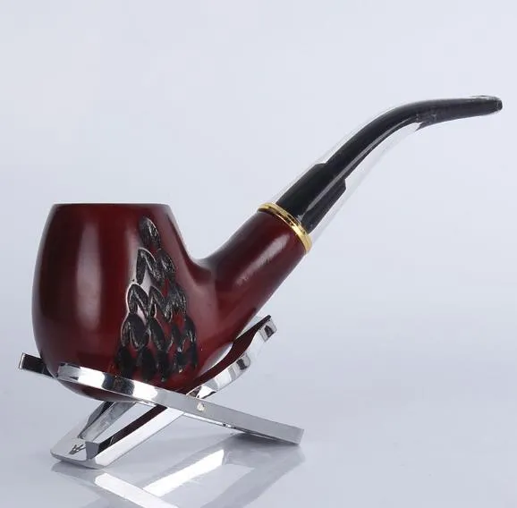 Sândalo vermelho padrão woody pipe high-grade anel de metal filtro cigarro titular acessórios de madeira sólida velho tubo