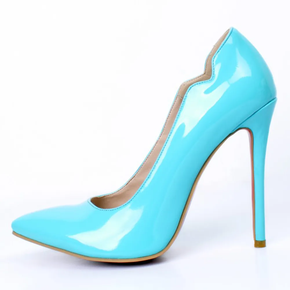 Kolnoo Womens Fashion Handmade 11cm Slim High Heel Pointed Toe Slip On Party Prom Pumps Blue XD176