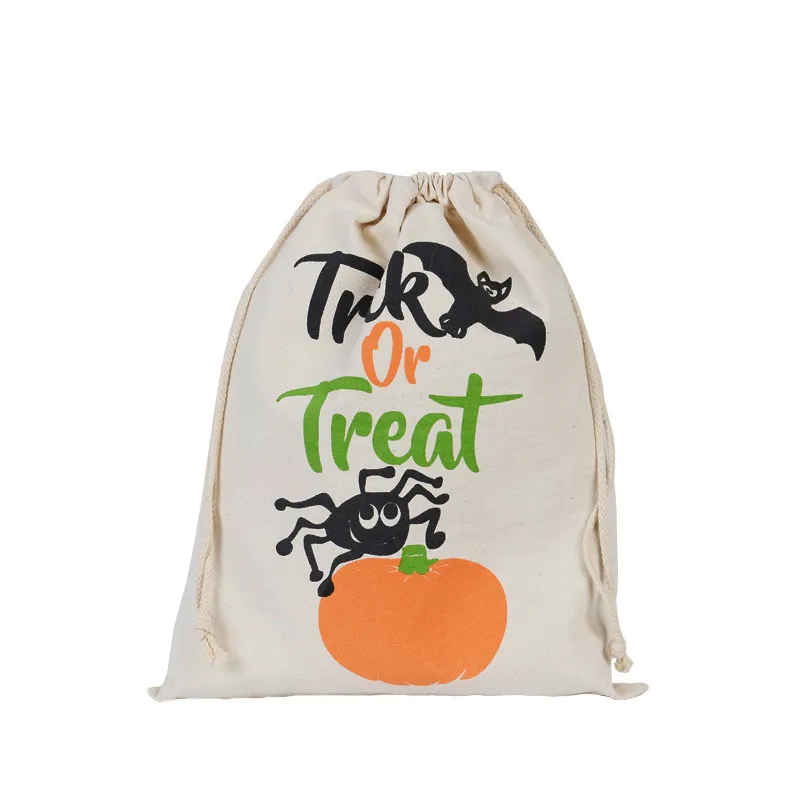 Halloween Gift Bags 34cm*42cm Christmas Holloween Canvas trick or treat Pumpkin Spider Drawstring Gift Christmas stocking Bags 