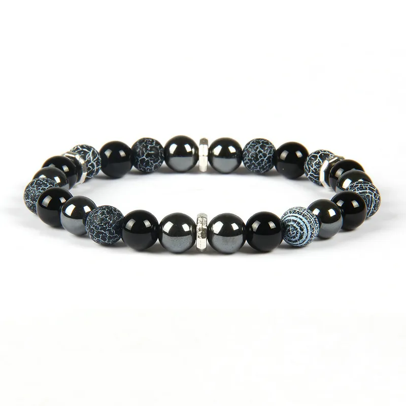 Topkwaliteit heren chakra armband groothandel 8mm mix verwering en zwarte onyx stenen kralen armbanden voor geschenk