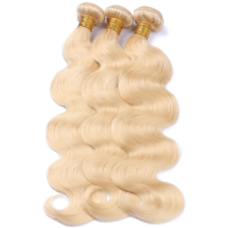 Faisceaux de cheveux blond platine avec dentelle frontale vague de corps dentelle frontale avec paquets 613 Extensions de cheveux blonds avec 134 dentelle avant6180719