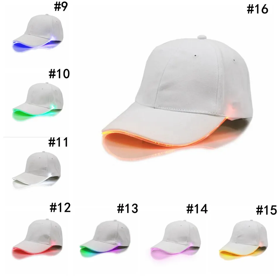 LED 야구 모자 코 튼 블랙 화이트 어둠 조정 가능한 Snapback 모자 빛나는 파티 모자에 빛나는 LED 빛 공 모자 빛나는 OOA2116