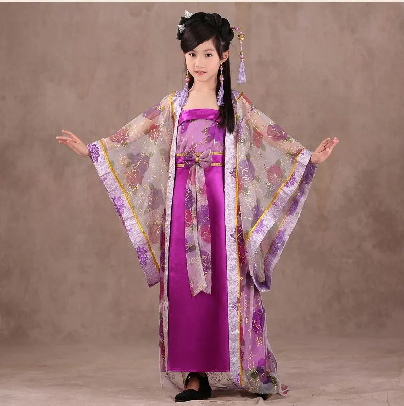 Q228 Niños Traje Tradicional Chino Niña Princesa Vestido de Danza Real Antiguo Dinastía Tang Traje Niños Hanfu Traje Nacional 8