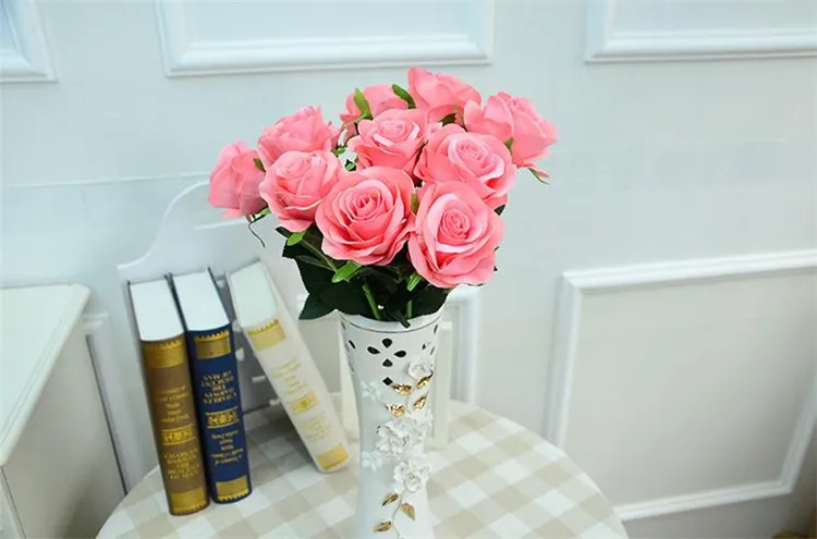 Gros-Roses Artificielles Fleur Faux Soie Roses Simples multi Couleurs pour Centres De Mariage Home Party Fleurs Décoratives A0744