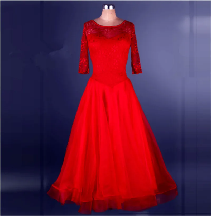 Adult/Girl Ballroom Dance Dress Modern Waltz Tango Standard Competition High Quality Lace Stitching Dance Dress Free Custom