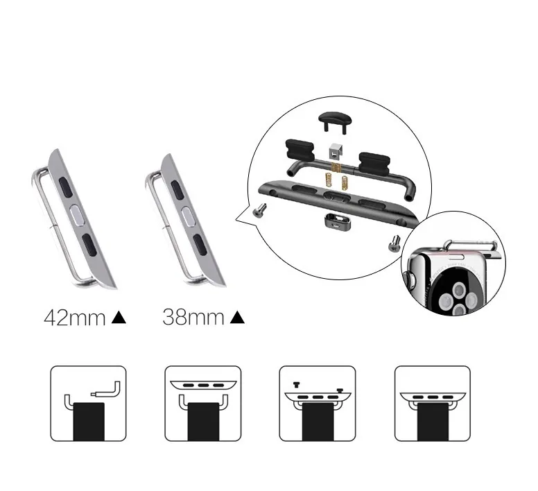 Ett par metallbandadapterkontakt för Apple Watch Iwatch Series 6 5 4 3 1 2 SE 38mm 42mm 40mm 44mm bandskruvmejsel / parti