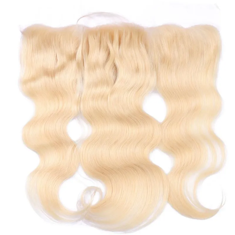 Faisceaux de cheveux blonds platine avec dentelle frontale vague de corps dentelle frontale avec paquets 613 extensions de cheveux blonds avec 134 dentelle avant7581559