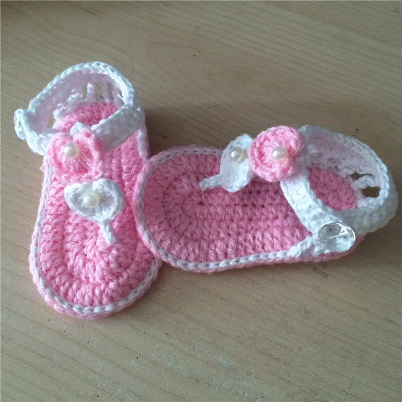 Summer Baby Hand Woven Sandals Baby White Plum Crochet Toddler Shoes Newborn Cotton Yarn Shoes