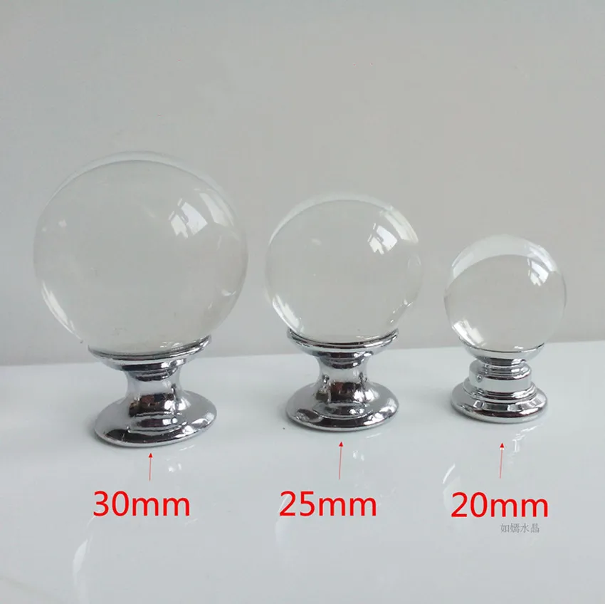 20mm 25mm 30mm 40mm verre tirer tiroir boutons de meuble tire argent chrome boule de cristal commode poignées de porte meubles modernes boutons169q