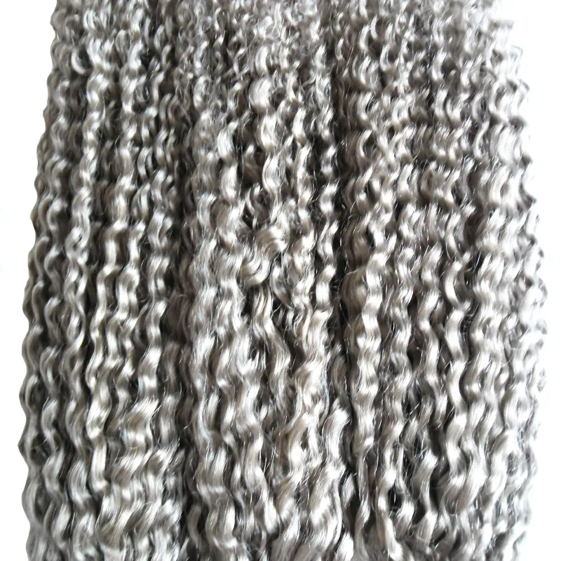 Grå hårförlängningar väv kinky lockigt humant hår buntar 3st / Virgin Brasilian Wave Hair Weaves, Dubbeldragen, Ingen Shedding