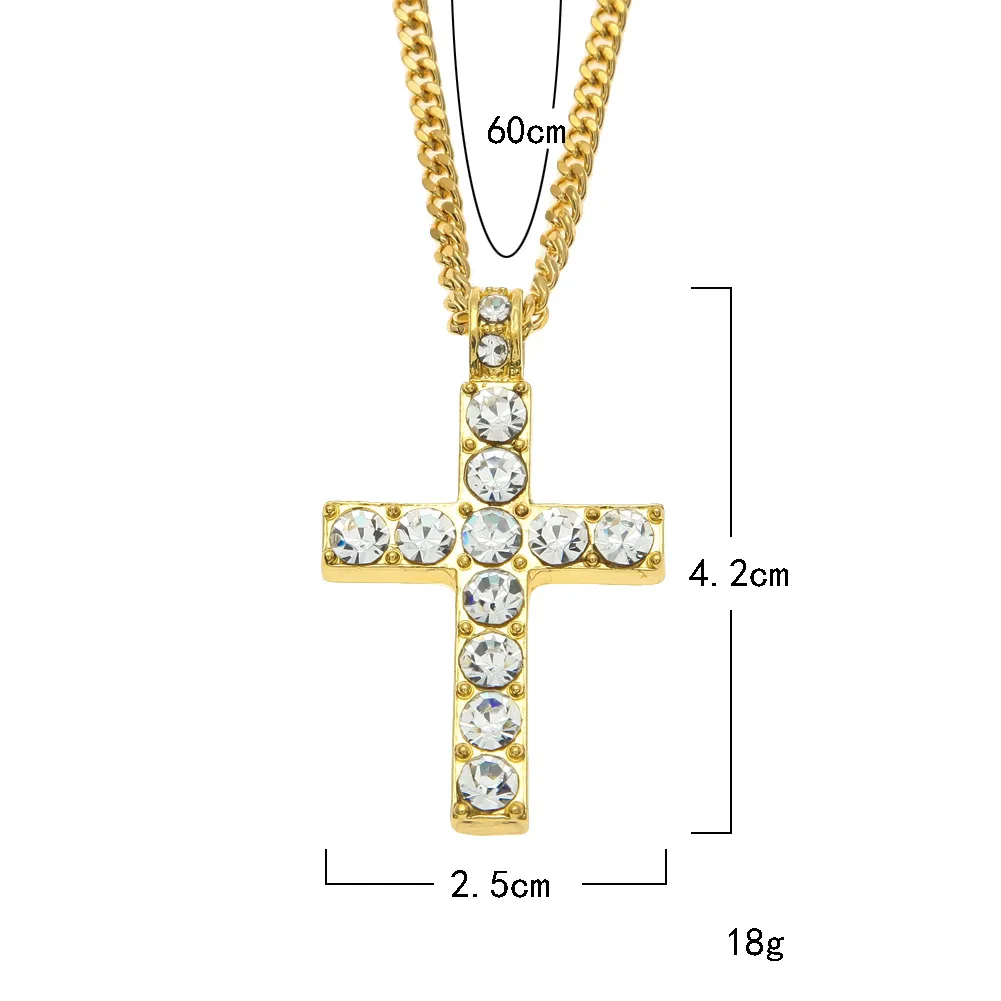 Hip Hop Cross Pendant Men Women Iced out Gold Silver Color Bling Rhinestone Crystal Cross Pendant Necklace Chain Drop Shipping