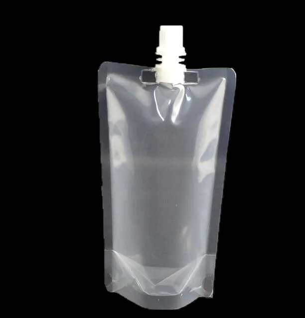 100 stks / partij 250-500ml, stand-up plastic drankje verpakking tas spuiten pouch voor drank vloeibare sap melk koffie