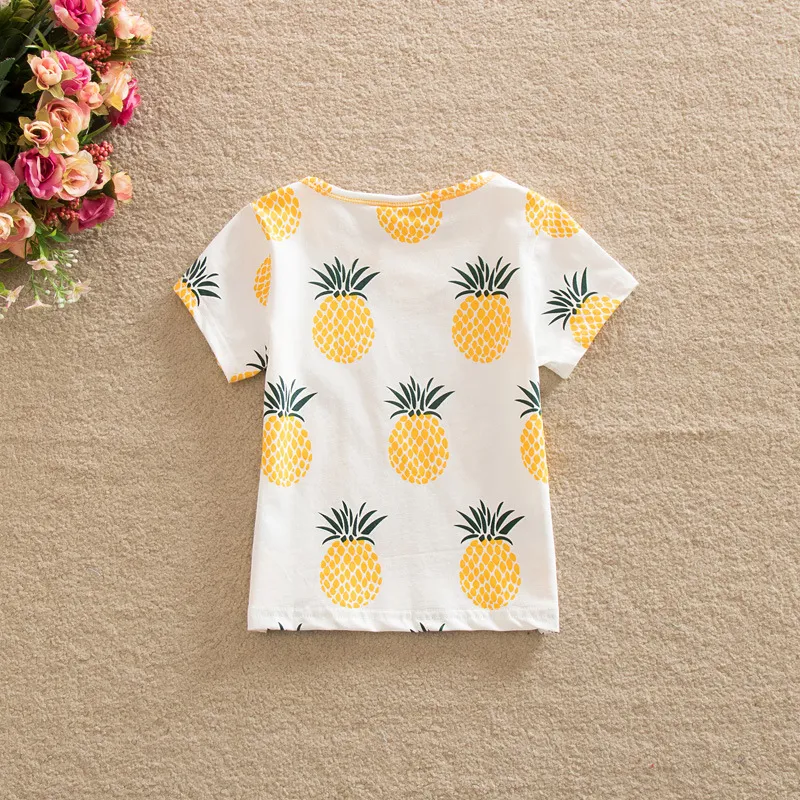 Yaz Kız Üstleri T-Shirt Tee Ananas Baskılı Gömlek Saf Pamuk Rahat Kısa Kollu Yeni 2017 çocuk T-shirt Kız Erkek Gömlek A6180
