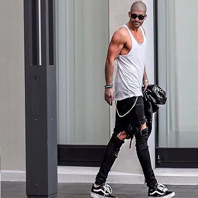 Wholesale Mens Ripped Skinny Straight Slim Elastic Denim Fit Biker