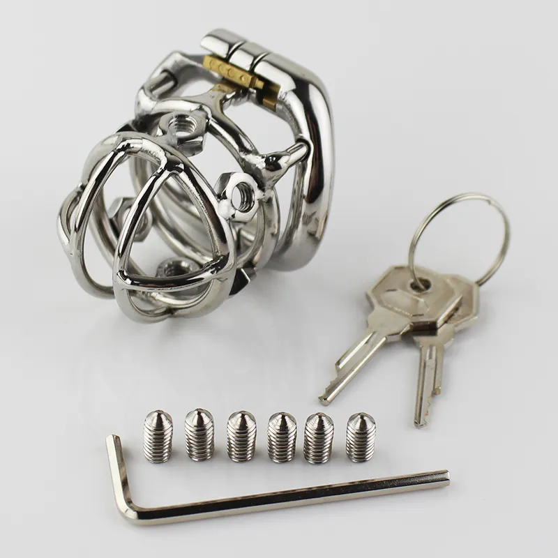Neueste Konstruktion männliche Geräte mit abnehmbarem scharfen Schraube Edelstahl Penis stimulieren Käfig Hahn Ring Sex Toys2467229