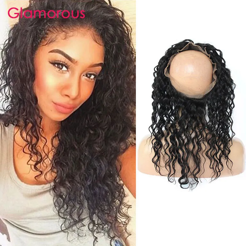 Capelli umani glamour 360 frontali Onda del corpo Onda profonda Onda profonda Capelli brasiliani ricci 360 Chiusure frontali in pizzo 22,5x4x3 Chiusure in pizzo rotondo