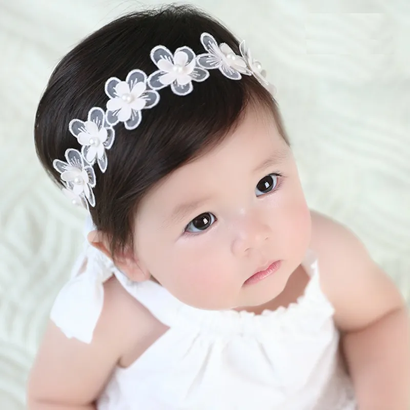del cordón de Hairbands lindo muchachas de flor de pera de Kawaii sólido gasa floral suave recién nacido Diademas Accesorios Headware
