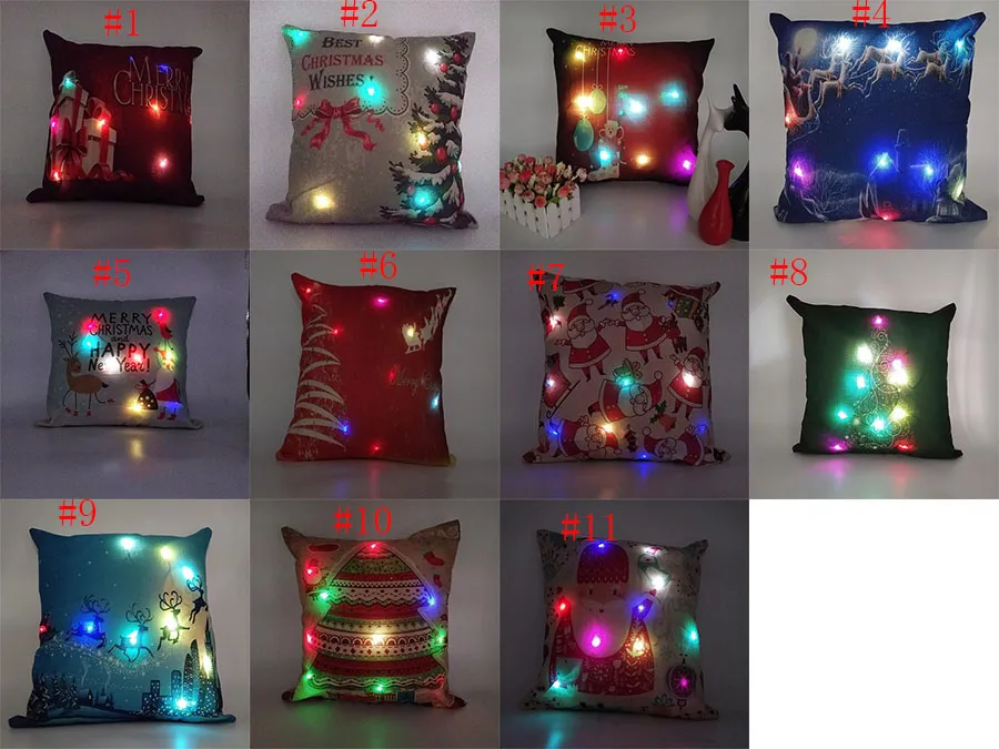 Nowy LED Boże Narodzenie Poduszki Case Xmas Pillow Cover Reindeer Elk Rzuć Poduszka Pokrywa Drzewo Sofa Dust Poduszki Obejmuje Santa Claus Home Decor C2898