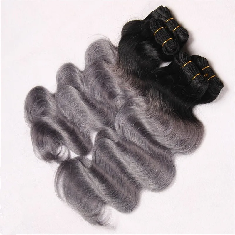 1b grey Ombre Body Wave Hair Bundles Peruvian Human Virgin Sliver Grey Ombre Hair Extensions 300G Two Tone Gray Hair Wef6166908