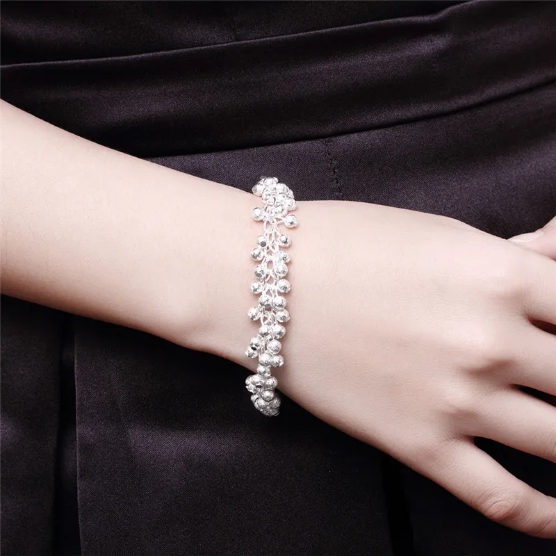 925 Silver Grape Bead Armband Mode Girl Smycken Högkvalitativ 8 tums Gratis frakt 10st