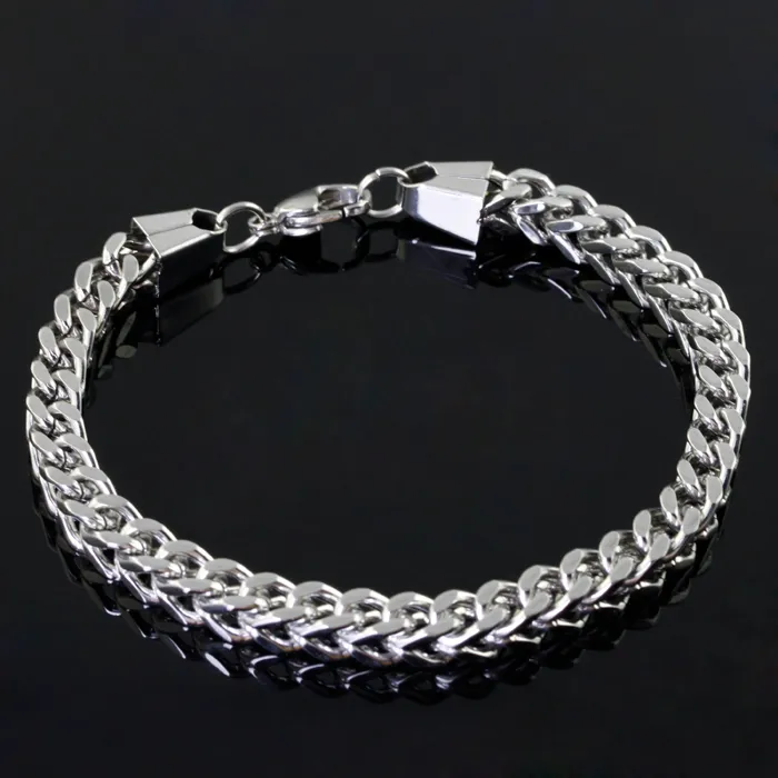 2017 Hot selling Jewelry 316L Stainless Steel Fashion Hip-Hop women Mens square figaro Chain bracelet silver/gold/black 6mm 8.66 inches