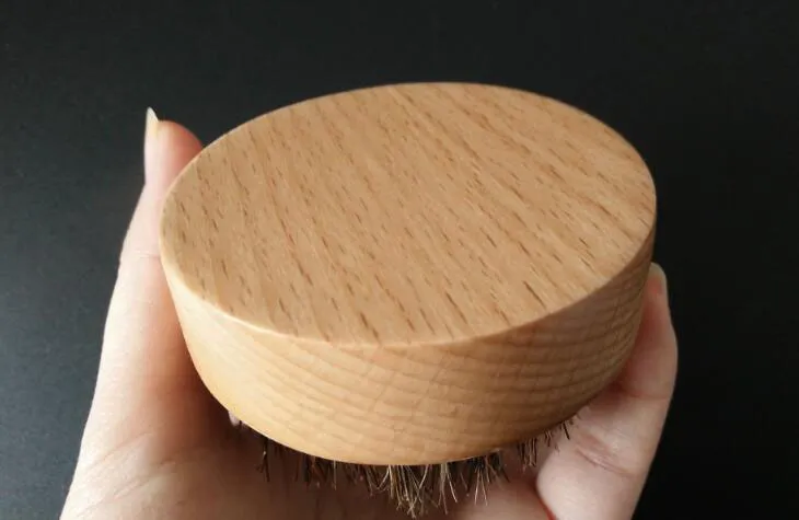 Brosse à barbe en poils de sanglier naturel moustache manche en bois rond militaire brosse à barbe pour hommes Message facial huile de barbe pour cheveux du visage