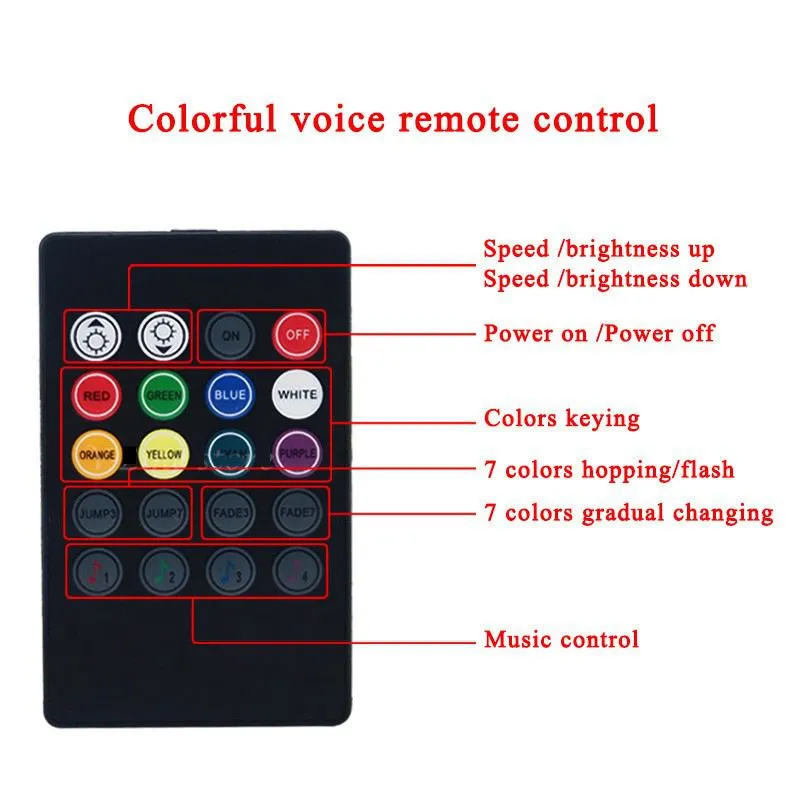 Universal controle remoto infravermelho carro interior piso luzes decorativas rgb atmosfera led tira de luz luz ambiente música control1974734