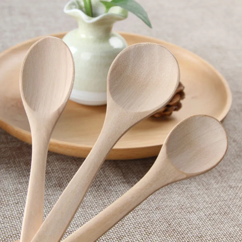 Wood Soup Spoon Mini Wooden Teaspoon Utensil Coffee Ice Cream Spoon Wholesale