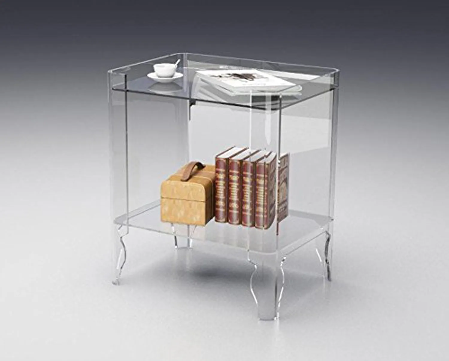 Clear Acrylic Book Case, Lucite Bedside Drawer Tabler Black White Clear soffbord med boklagring