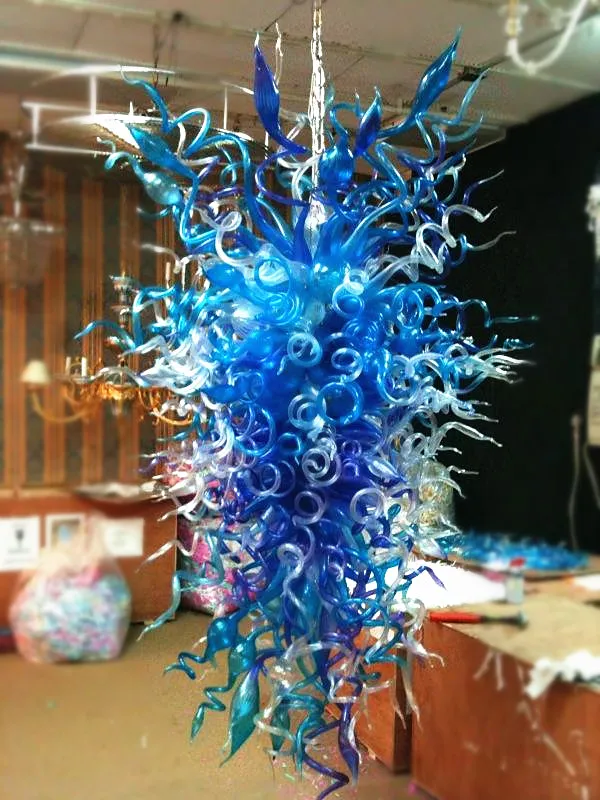 Top Sale Classic Lamps Blue Blown Glass Chandeliers Customise Tree LED lights chandelier for Hotel Large Lobby Decoration