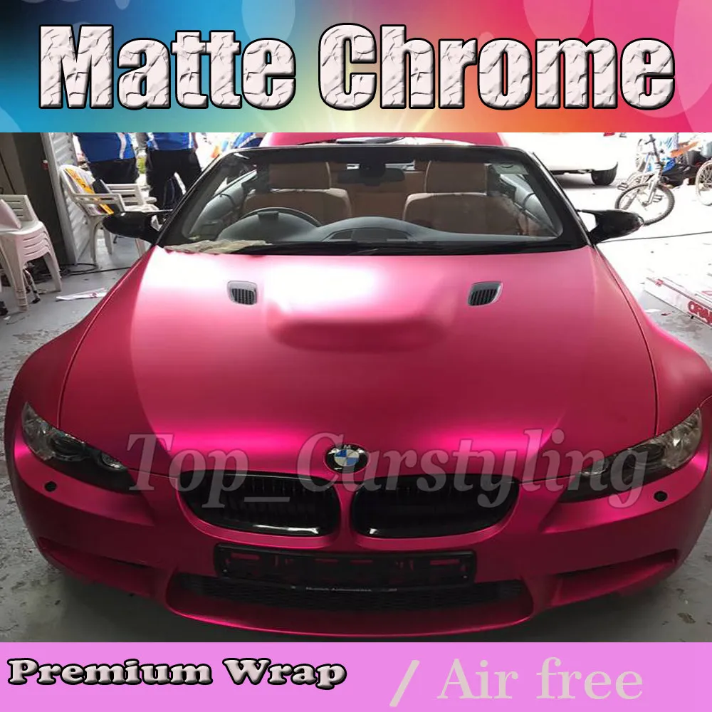 Hot Pink Satin Chrome Vinyl Car Wrap Film met luchtbelvrij mat chroom Bekleding styling graphics maat 1.52x20m rol