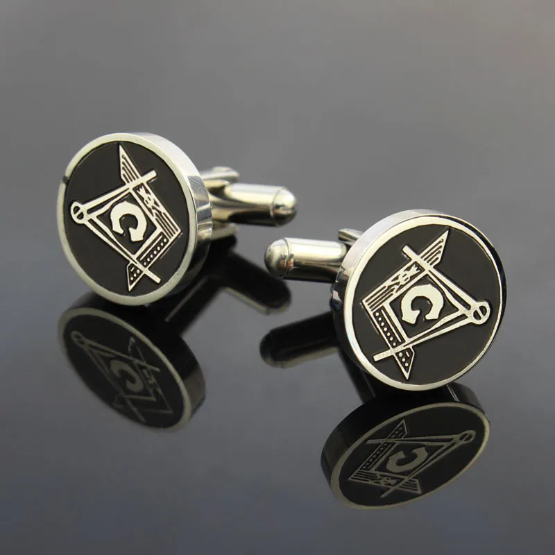 Boutons de manchette maçonniques en argent pour hommes, bijoux pour hommes, symbole de maçon, chemise, boutons de manchette avec goutte à goutte d'huile noire, vente en gros, usine